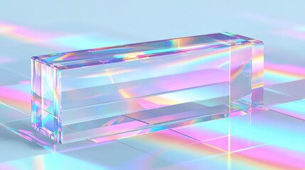 Poster - Holographic Glass Prism Cube Abstract Background   Rainbow Colors