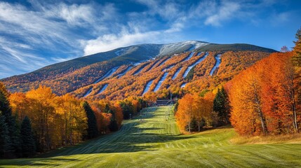  Stowe mountain resort ski trails during fall foliage season stowe vermont usa