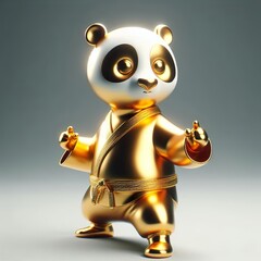 Wall Mural - a beautiful gold shinny metallic panda character playing kungfu