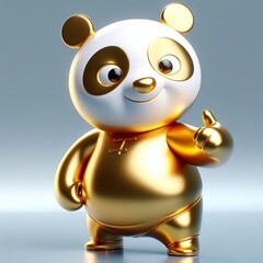 Wall Mural - a beautiful gold shinny metallic panda character playing kungfu