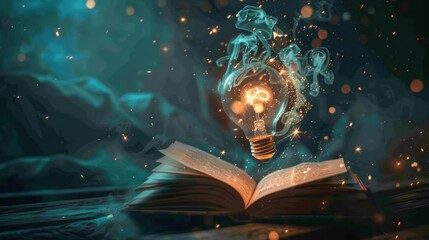 Canvas Print - Magical Book with Glowing Light Bulb Above