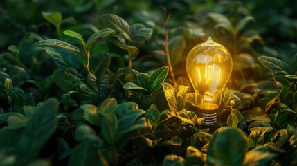 Wall Mural - Light Bulb in Lush Green Foliage