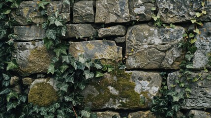 Sticker - Natural Stone Wall with Ivy and Moss Accents