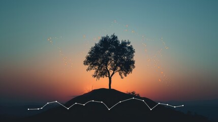 Poster - Solitary Tree at Sunset with Magical Aura