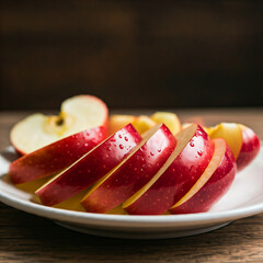 Wall Mural - red apple on a plate. close up of slice of apple in a plate. tasty delicious healthy food slice of apple in plate.