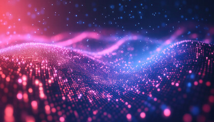 Wall Mural - abstract pink and blue particles landscape background forming a wave shape