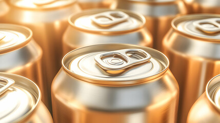 Canvas Print - A close-up shot of a row of golden aluminum cans.