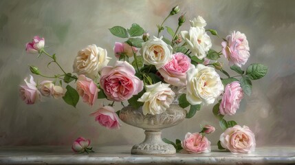 Wall Mural - Elegant Floral Arrangement with Soft Pastel Roses