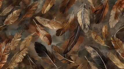 Sticker - Elegant Feathers in Earthy Tones Background