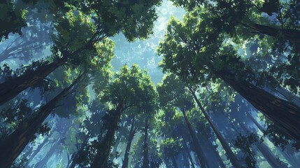 Wall Mural - a beautiful view of the forest canopy with sunlight filtering through the leaves.