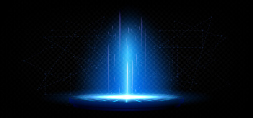 Wall Mural - blue tech magic game portal with light effect. realistic 3d vector illustration of podium with holog