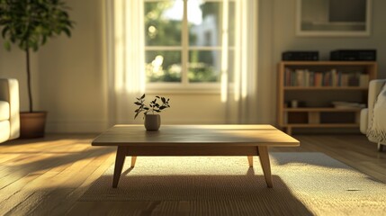 empty wooden table in living room, Ai generated images