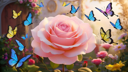 Wall Mural - pink rose in garden