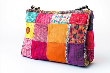 Wall Mural - Colorful patchwork purse with vibrant patterns and textures