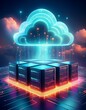 © Marc - Nube informática (Cloud Computing): Un grupo de servidores futuristas representando la conectividad digital.