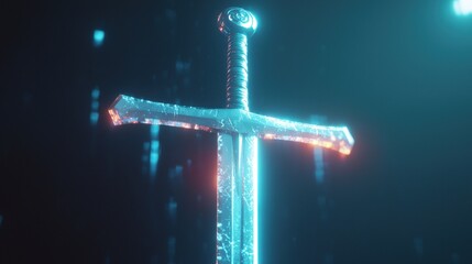 Wall Mural - Fantasy Sword in Glowing Blue and Orange Light