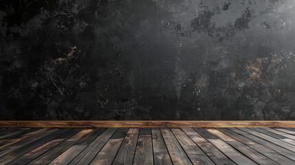 Wood floor with dark black wall for present product