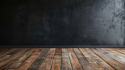 Wood floor with dark black wall for present product