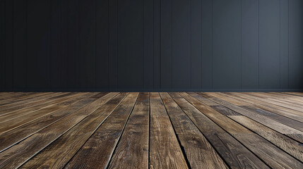 Wood floor with dark black wall for present product