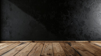 Wood floor with dark black wall for present product