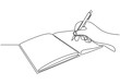 © berkahlineart - Hand writing in a book with a pen in continuous line drawing. Simple art showcasing study and writing.
