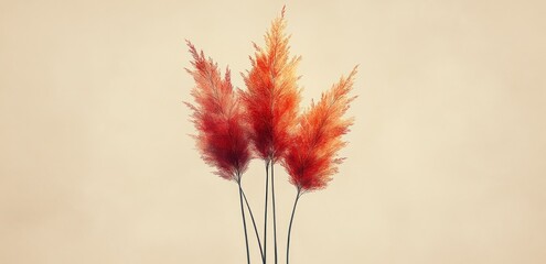 Poster - Orange Pampas Grass on a Beige Background