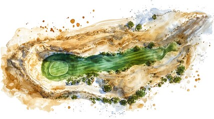 Sticker - Watercolor Painting of an Aerial View of a Golf Course.