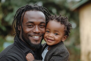 Affectionate loving african dad holding tickling child toddler son, Generative AI