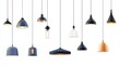 © Intach - Set of various modern hanging lamps in different styles, displayed on a smooth white background, perfect for clean and simple lighting banner layouts.