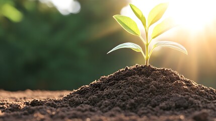 Sprout in a bowl in the ground, gardening and farming