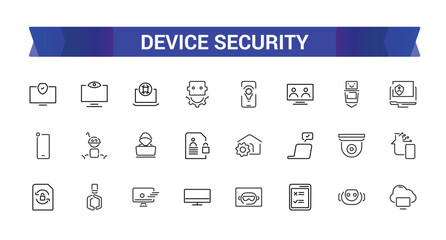 Wall Mural - device security icon set. secure shield and safe defense line icons. safety risk, computer security 
