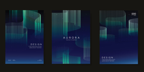 modern gradient poster aurora design vector set. minimalist cover template with vibrant northern lig