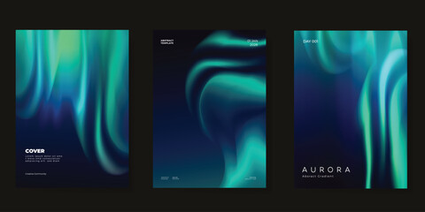 modern gradient poster aurora design vector set. minimalist cover template with vibrant northern lig