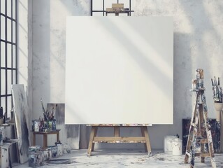 Canvas Print - A blank canvas on an easel in a bright, artistic studio setting.