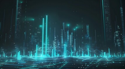 Wall Mural - digital illustration of a futuristic cityscape with glowing neon lights and lines.