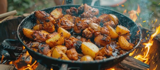 Outdoor Frying Pan Family Picnic Meal