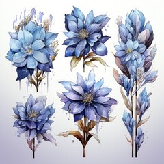 Wall Mural - Beautiful Set of Watercolor Ice Flowers in a Boho Style Arrangement