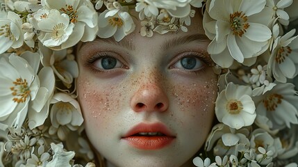 Poster - Floral Portrait: Woman with White Flowers