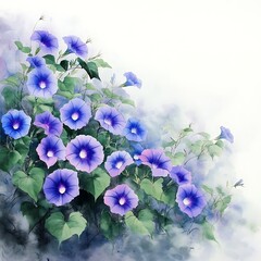 Sticker - Watercolor Painting of Purple Morning Glory Flowers.