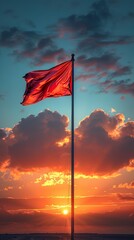 Wall Mural - Red Flag Sunset: A Dramatic Sky Over the Horizon