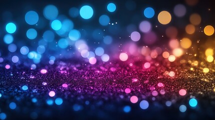 Canvas Print - Colorful Bokeh Lights In Abstract Glittery Background With Blue, Pink, And Gold Tones For Festive And Vibrant Design Concepts