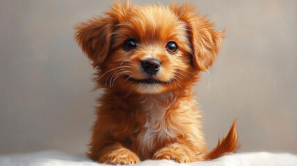 A cute, fluffy puppy with bright eyes and a playful expression.