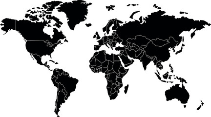Fototapete - World map with Highlighted  Country Borders Vector Illustration