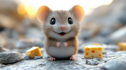 Canvas Print - Cute Mouse with Cheese