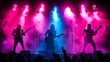 © suwatthana - Rock Band Silhouettes on Stage with Pink and Blue Lights.