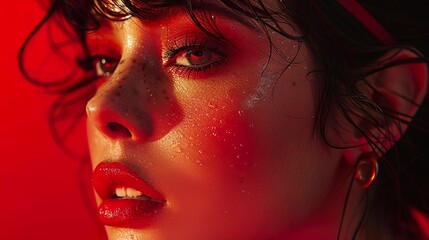 Canvas Print - Close-up Portrait of a Woman with Red Lips and Dramatic Makeup