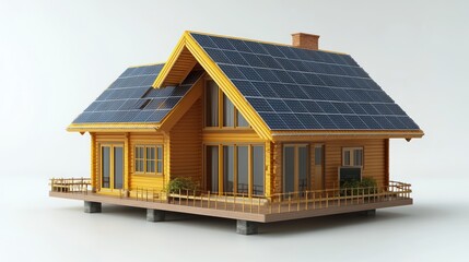 Canvas Print - Sustainable Wooden Home with Solar Panels