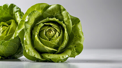 Close up of freshly harvested green butterhead lettuce