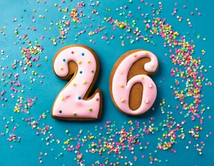 Decorated cookie, number 26, image for birthday or anniversary celebration