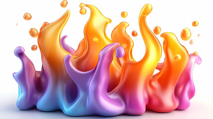 3D Render of a Colorful Liquid Splash with a Gradient of Yellow, Orange, Pink, and Blue.